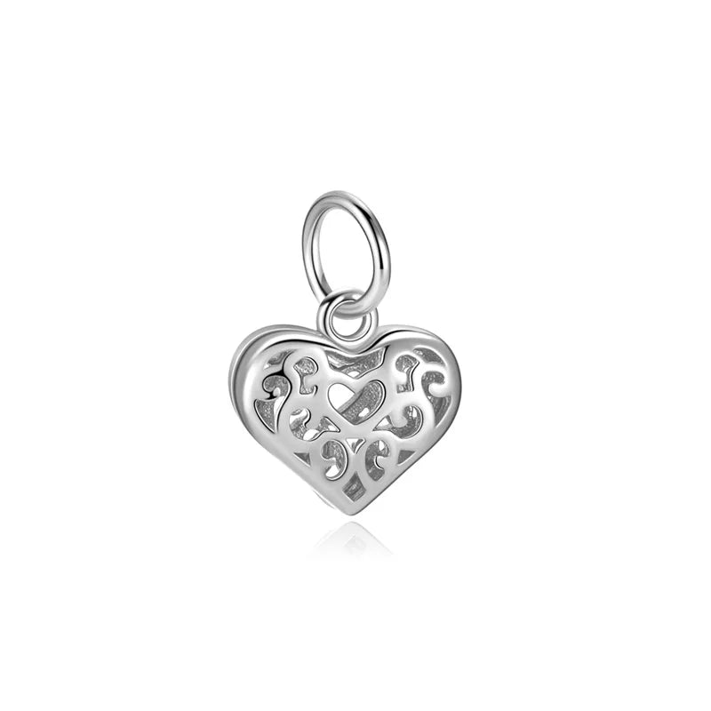 TrustDavis 925 Sterling Silver Fashion Cute Hollow Pattern Heart Pendant DIY Necklace Bracelet Accessories Fine Jewelry DZ1848