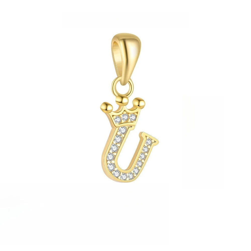 TrustDavis 925 Sterling Silver Women's Fashion Crown 26 Letter Pendant Zircon Necklace for Women Girls Jewelry Gift DS4445