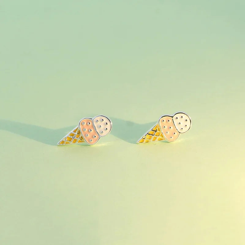 TrustDavis 100% 925 Sterling Silver Women Fashion Ice Cream Style Stud Earrings Gift For Daughter Girls Teens Wholesale DS1533