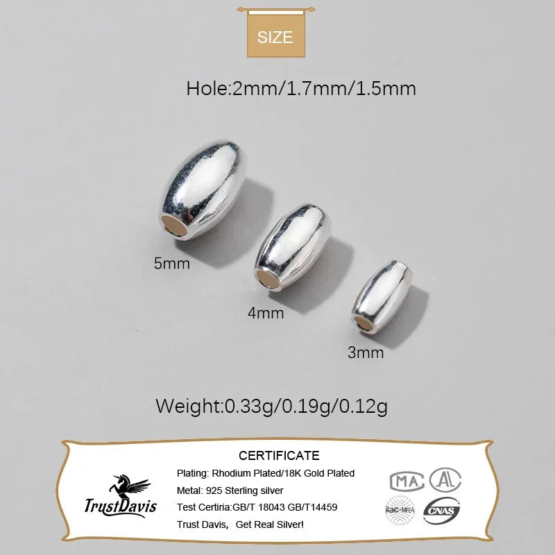 TrustDavis Real 925 Sterling Silver  Glossy Olive Beads Separator Beads DIY Fit Bracelet Necklace Accessories Fine Jewelry HY985