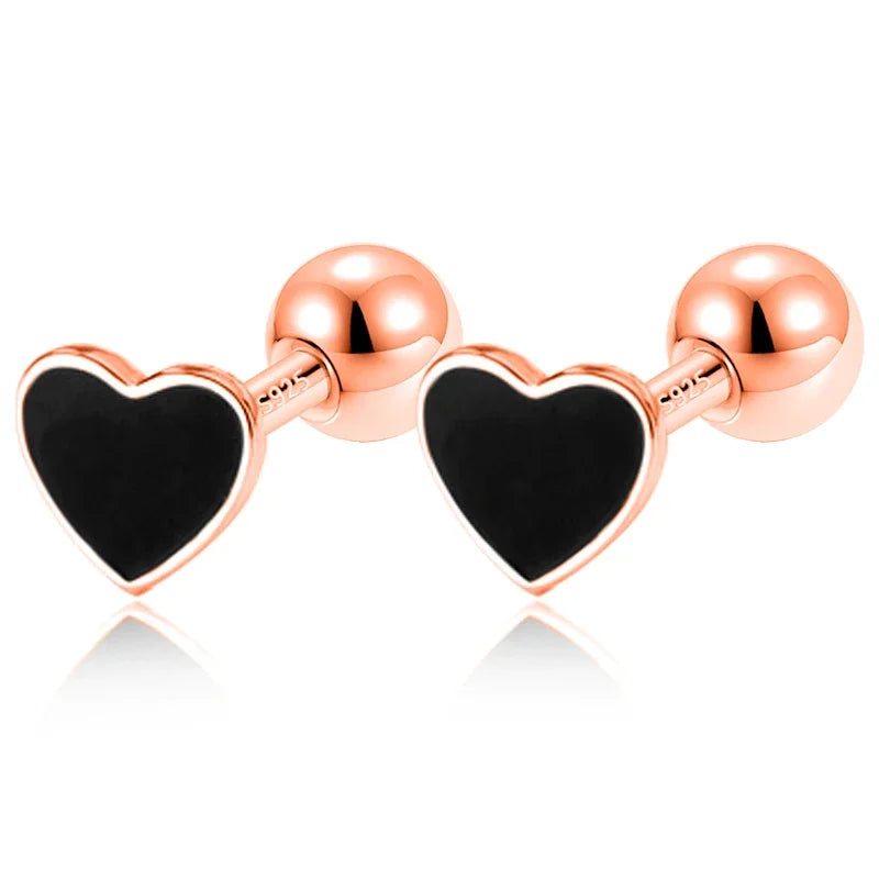 TrustDavis Real 925 Sterling Silver Heart Star Bead Screw Stud Earrings For Women Valentine's Day Fine S925 Jewelry Gift DA2871