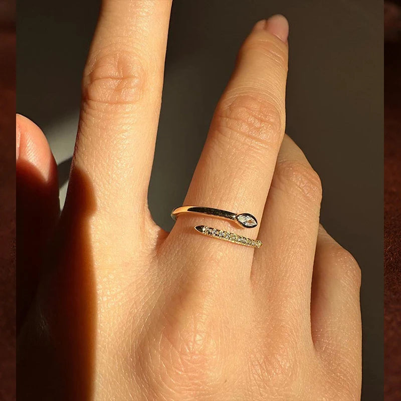 TrustDavis Real 925 Sterling Silver Women's Ring Fashion Simple Snake-shaped Zircon Open Ring for Women Girl Jewelry Gift DS4654