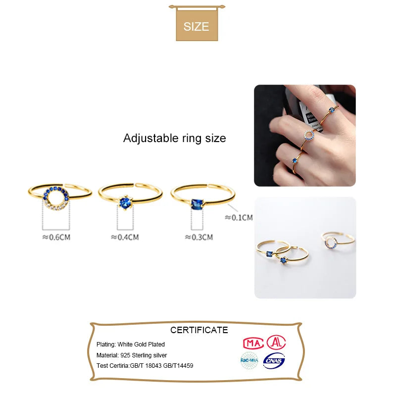 Trustdavis Minimalist 925 Sterling Silver Geometry Round Square Dazzling Blue CZ Ring For Women S925 Ring Jewelry Gift DA966