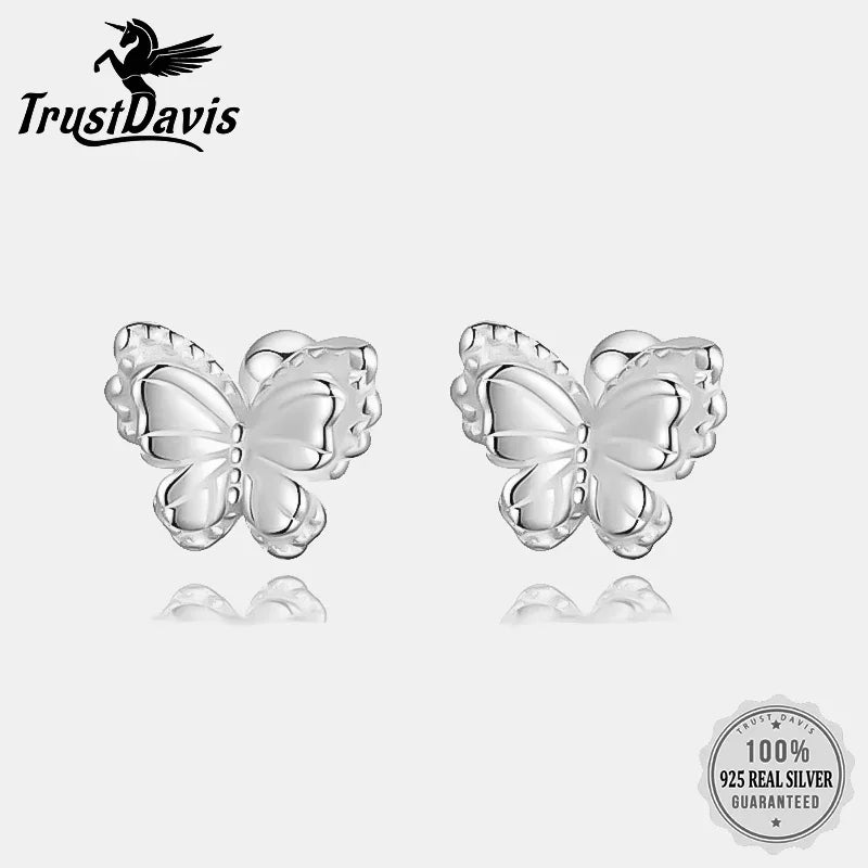 TrustDavis Girls Real 925 Sterling Silver Cute Butterfly Stud Earrings Girls Daughter Birthday Party Gift Jewelry  DS4298