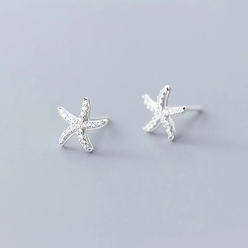 TrustDavis Original 925 Sterling Silver Star Starfish Stud Earrings For Women Birthday Wedding Party Fine Zircon Jewelry DA2776