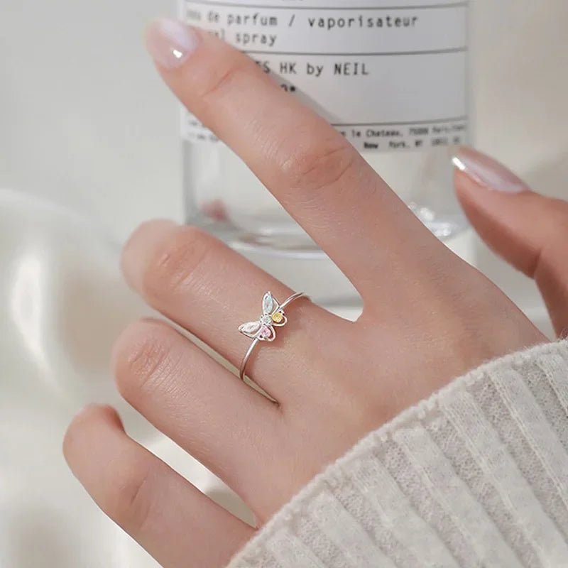 TrustDavis Women Real 925 Sterling Silver Butterfly Zircon Ring Cute Gift for Daddy's Girl Mom Daugther Birthday Jewelry DA4182