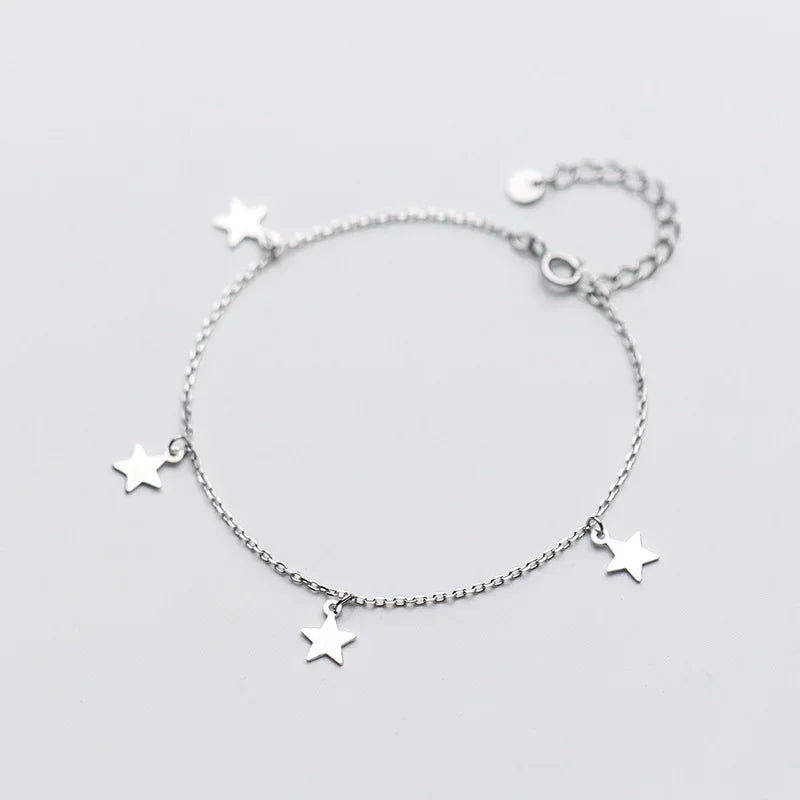 TrustDavis 100% 925 Sterling Silver Fashion Women Jewelry 4 Star Bracelet 16cm For Gift Girls Lady Drop Shipping DS477