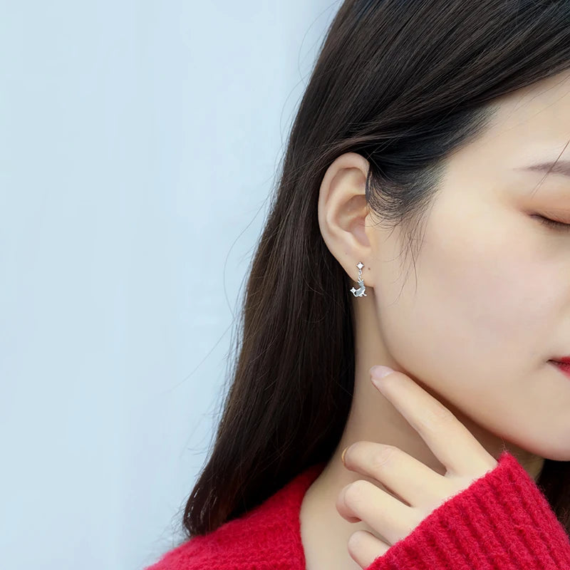 TrustDavis 100% 925 Sterling Silver Cat Stud Earring Fashion Jewelry Gift For Women Daughter Girls Teens Birthday H069