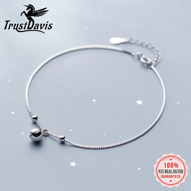 TrustDavis Real 925 Sterling Silver Fashion Chinese Charm Wish Bell Anklets For Women Girls Birthday Gift 925 Jewelry DS1483