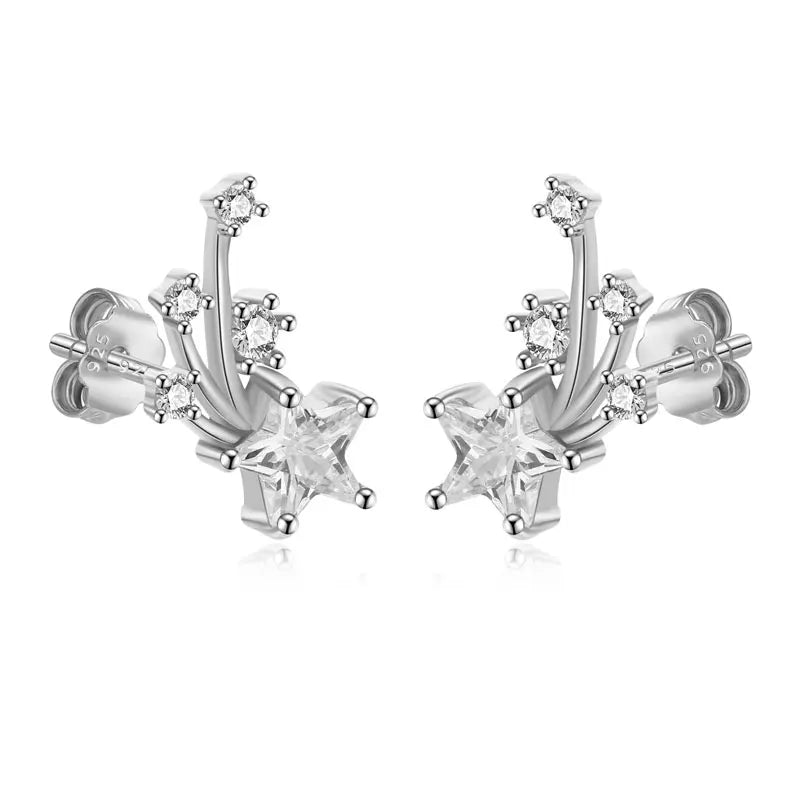 TrustDavis Genuine 925 Sterling Silver Sweet Symmetry Star CZ Stud Earrings For Fashion Woman Wedding Party Fine Jewelry DA1232