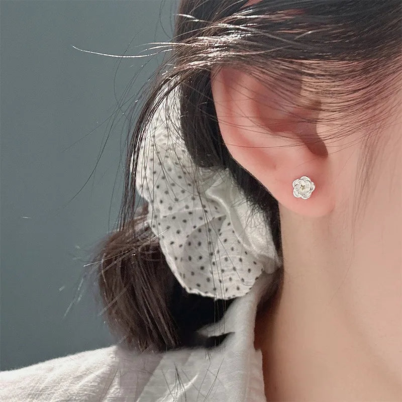 Camellia Flower Stud Earrings for Women Daily Wear Dainty Jewelry Gift DS4962