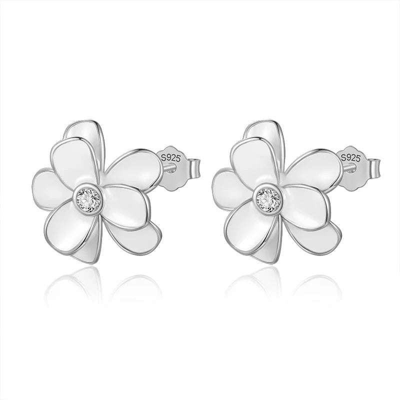 Trustdavis Real 925 Sterling Silver Earrings Sweet Colour Flower CZ Stud Earrings For Women Wedding Party Fine Jewelry DF221