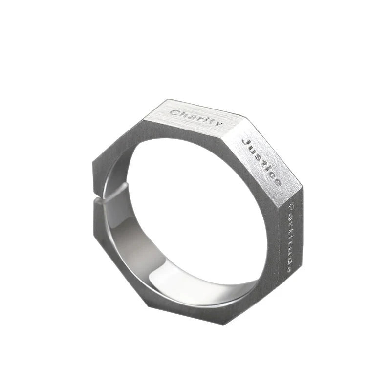 TrustDavis 925 Sterling Silver Men's Fashion Simple Seven Virtues Plain Ring for Men Birthday Father's Day Jewelry Gift DS4353