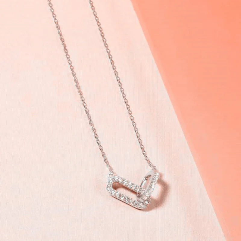 TrustDavis Real 925 Sterling Silver Fashion Simple Double-ring Zircon Necklace for Women Girls Gift Fine Jewelry DS4741