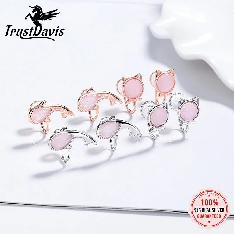 Cat and Fish Cymophane Clips Earrings DS4834