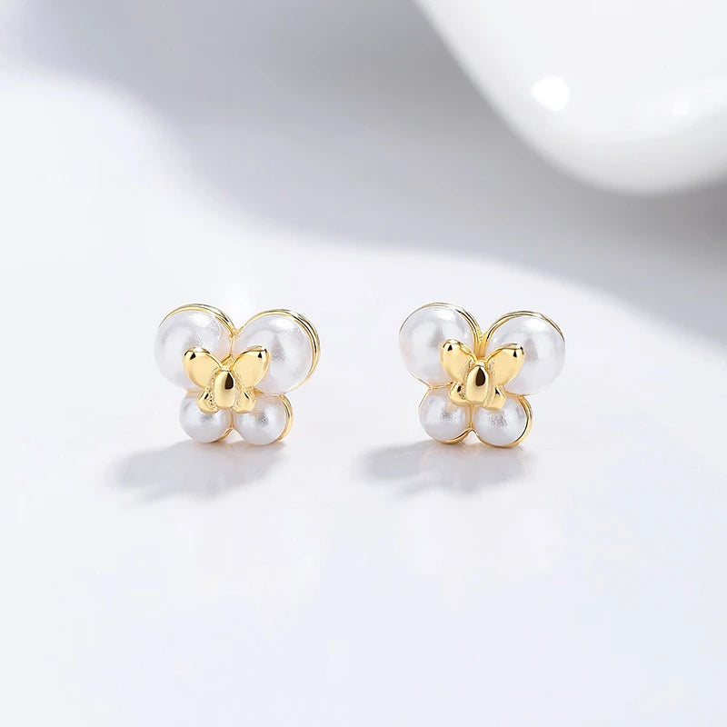 Pearl Stud Earrings Minimalist Double Butterfly Earrings DS4995