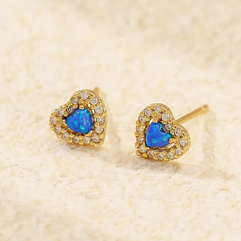 TrustDavis 925 Sterling Silver Women's Fashion Simple Opal Heart Zirconia Earring for Women Girls Birthdays Jewelry Gift  DS4697