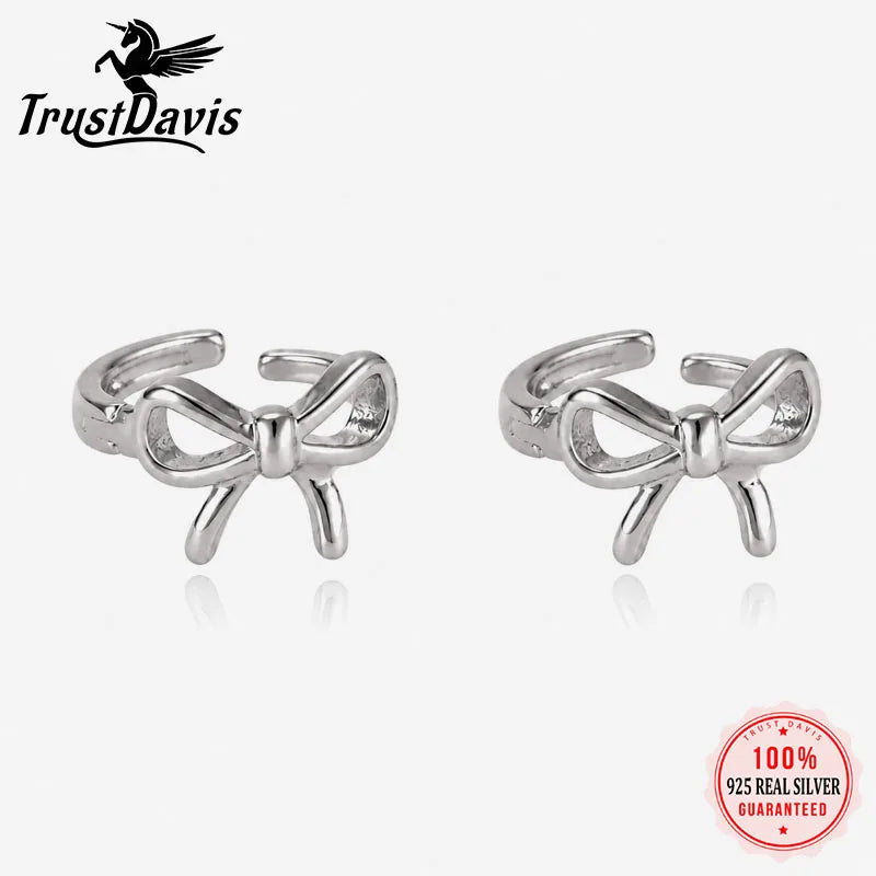 Real 925 Sterling Silver Hollow Bow Stud Earrings DS4952