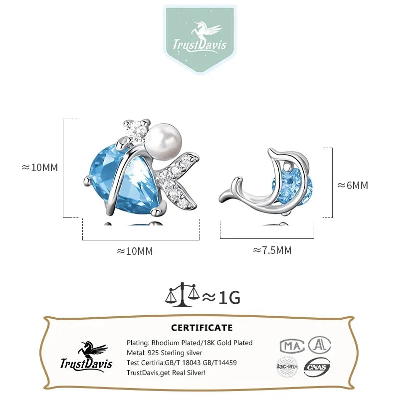 Trustdavis 100% Real 925 Sterling Silver Cute Animal Colour CZ Stud Earrings Girls Party Gift Jewelry  DS4216