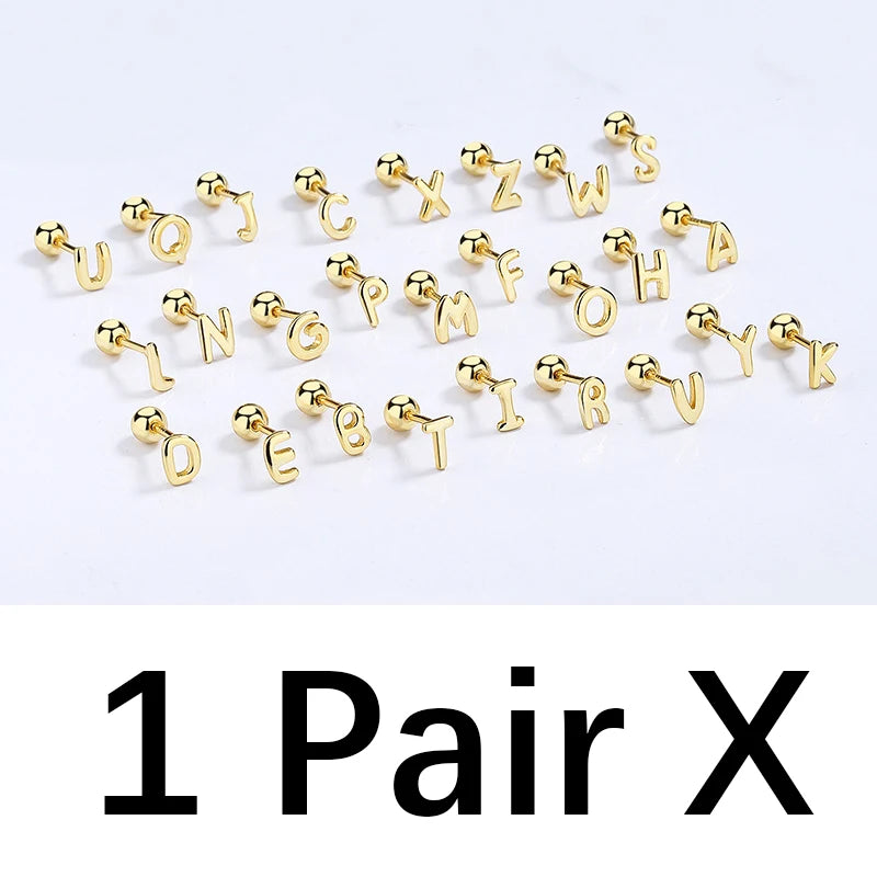 TrustDavis Real 925 Sterling Silver 26 Letter Screw Beads Stud Earring For Women Children Baby Minimalist Fine Jewelry DA2867