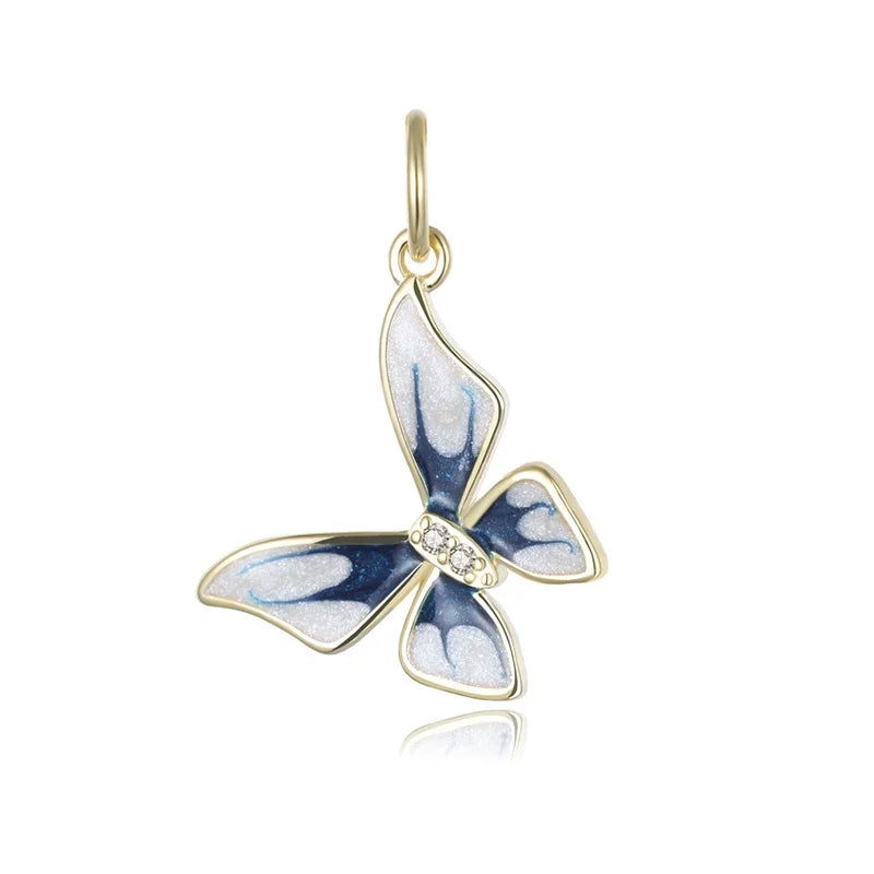 TrustDavis  New Real 925 Sterling Silver Fashion Glaze Insect Butterfly CZ Charm Pendant Handmade DIY Accessories Jewelry DZ74