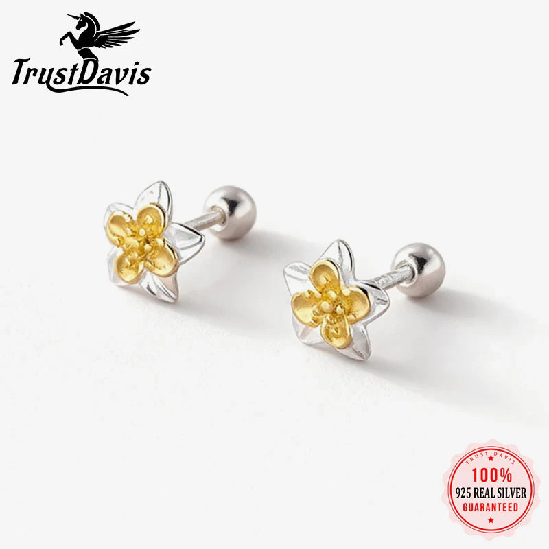 Two-tone Flower Screw Earrings DS4893