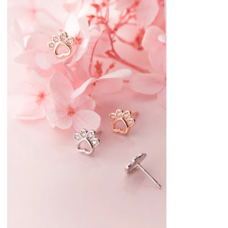 Animal Dog Cat Paw Pink Twinkling Stud Earring DA908