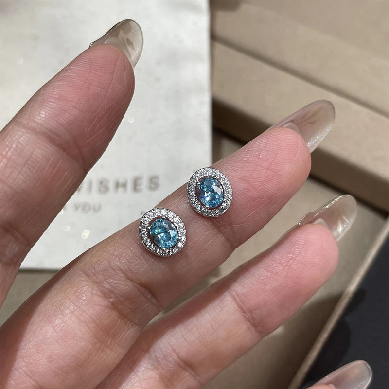 Blue Oval Zircon Stud Earrings DS4850