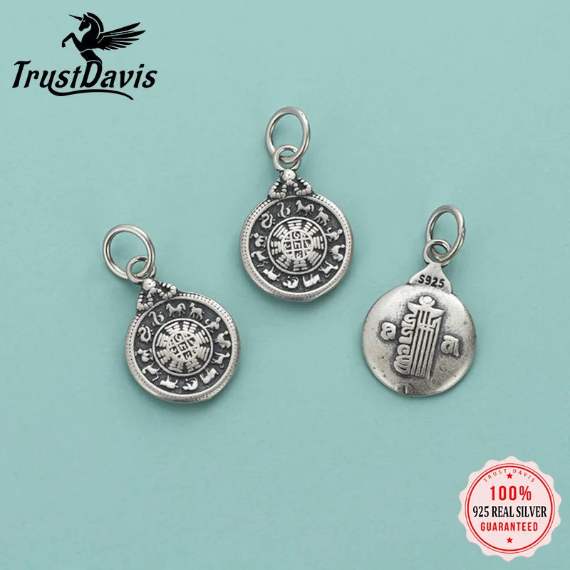 TrustDavis Fashion Real 925 Sterling Silver Retro Graphics Charms Pendant for Bracelet Necklace DIY Accessories Jewelry DZ1746