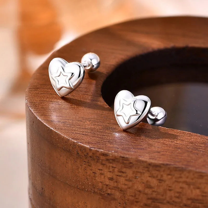Real 999 Silver Fashion and Elegant Smooth Heart Earrings DS4934