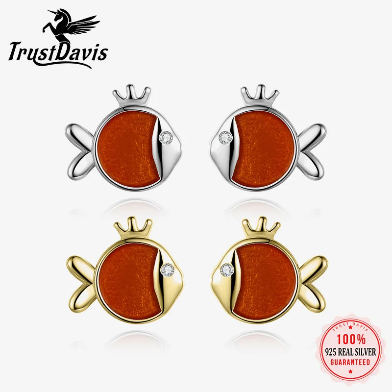 Trustdavis Real 925 Sterling Silver Cute Minimalist Animal Stud Earrings for Women Wedding Birthday Present Jewelry DA3211