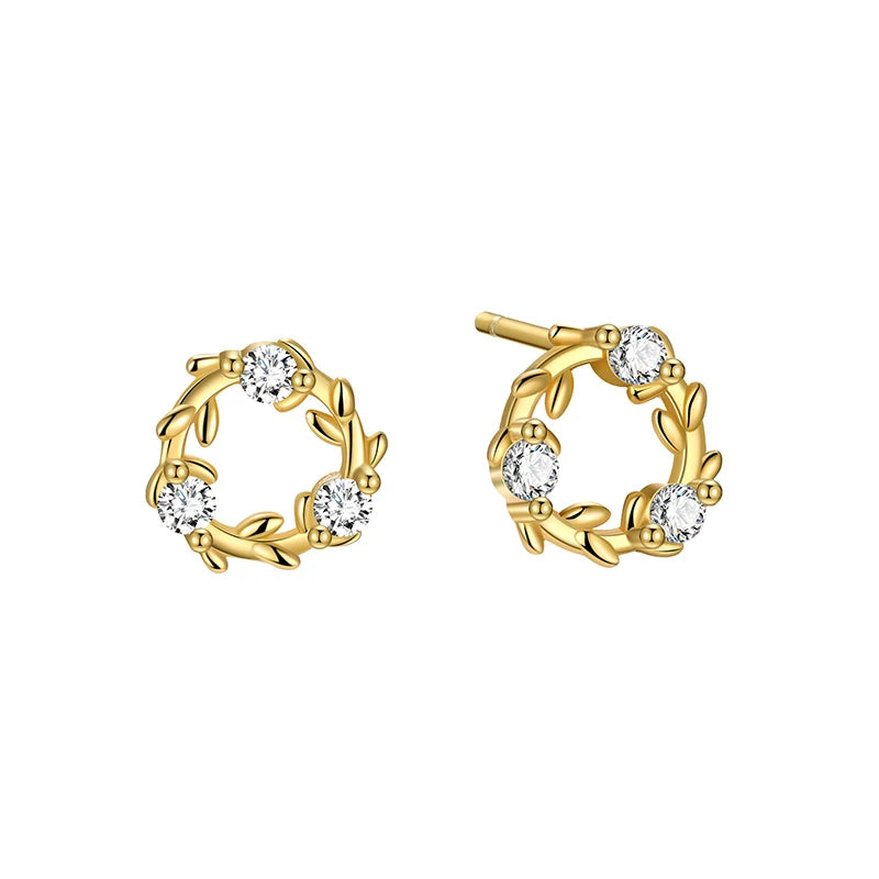 Zircon Round Branch and Leaf Earrings DS4284