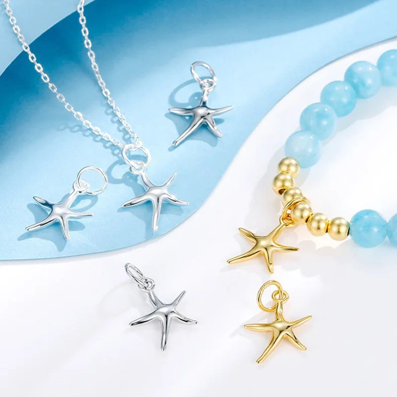TrustDavis Real 925 Sterling Silver Smooth Bright Starfish Charm Pendant Handmade DIY Accessories Fine Jewelry Wholesale DZ1803