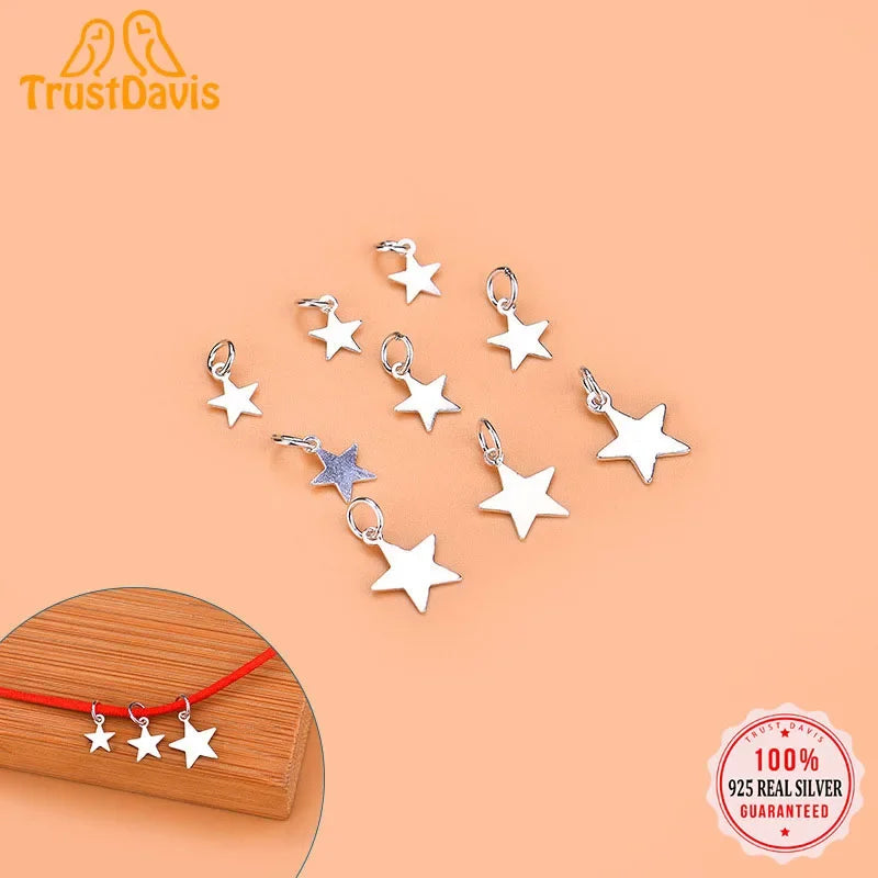 TrustDavis 5Pcs/lot Real 925 Sterling Silver Fashion Mini Star Charm Pendant Handmade DIY Accessories Jewelry Wholesale HY075