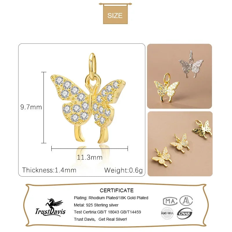 Butterfly Zircon Charm Pendant Handmade DIY Accessories Fine Jewelry HY301