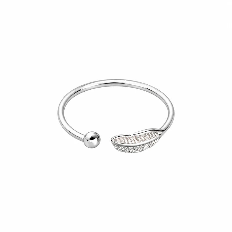 Feather Open Ring Minimalist Adjustable Leaf Bead Ring DS5003
