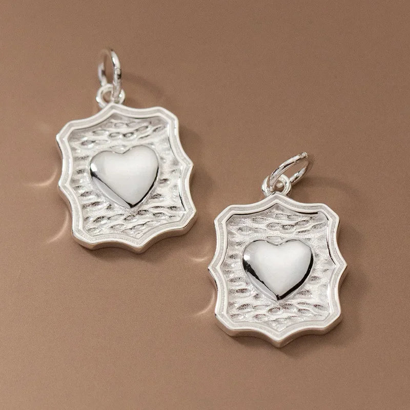 TrustDavis Real 925 Sterling Silver Vintage Wave Heart Charm Pendant for Women Kids Handmade DIY Accessories Jewelry DZ1006