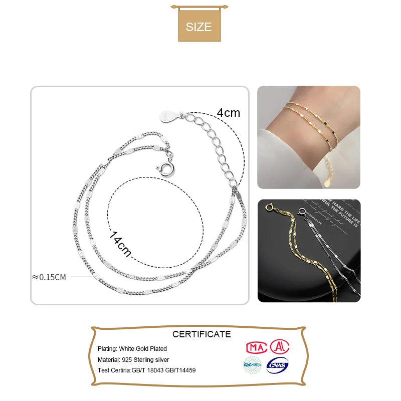 Trustdavis Genuine 925 Sterling Silver Fashion Sweet Double Chain Layer Bracelet For Women Wedding Fine S925 Jewelry Gift DA199
