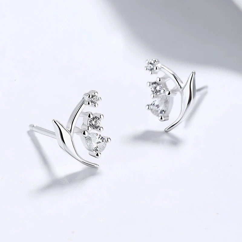 Lily of The Valley Stud Earrings Dainty CZ Floral Earrings DS4996