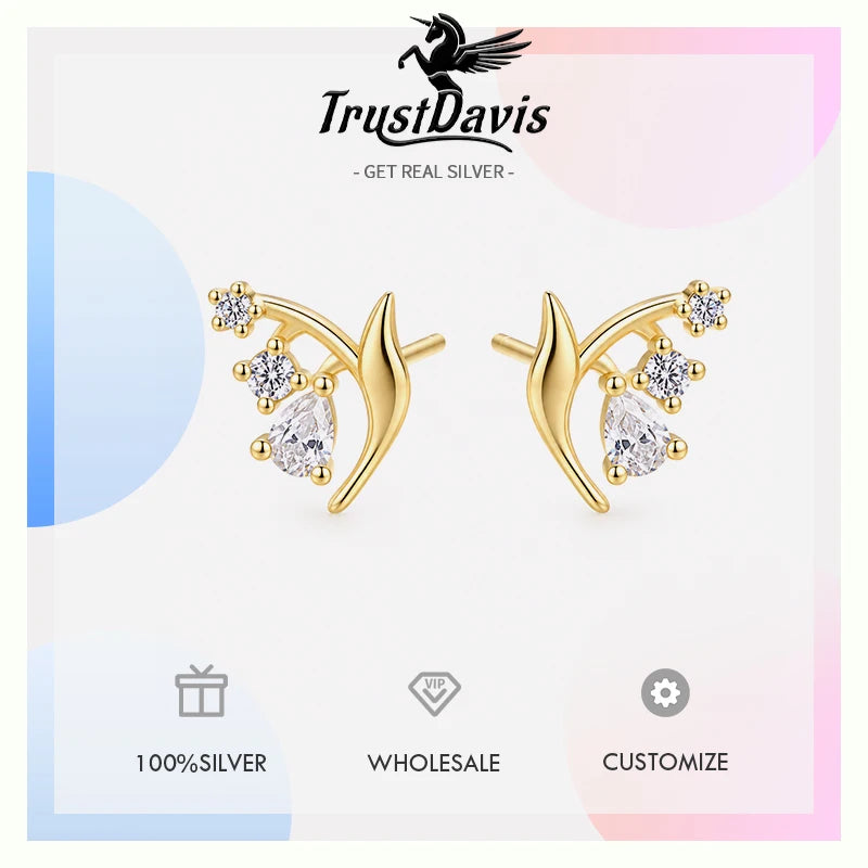 Lily of The Valley Stud Earrings Dainty CZ Floral Earrings DS4996