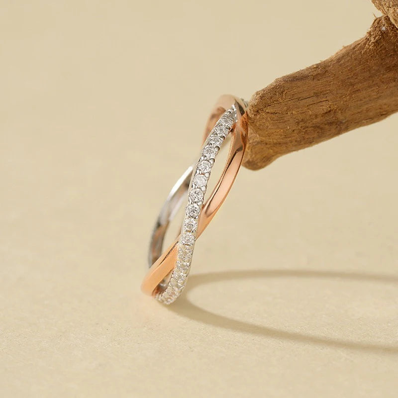 TrustDavis Real 925 Sterling Silver Women's Fashion Simple Double-wrap Two-tone Ring for Women Girls Fine Jewelry Gift DS4681