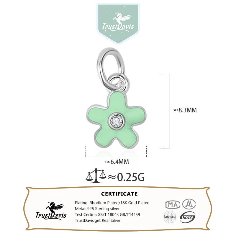 TrustDavis Real 925 Sterling Silver Fashion Drip Gum Flower Charm Pendant Handmade DIY Accessories Fine Jewelry Wholesale HY047