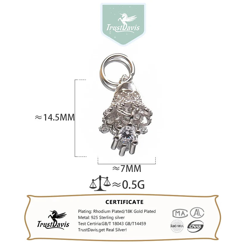 TrustDavis Real 925 Sterling Silver Zircon Small Bell Pendant Handmade DIY Necklace Bracelet Accessories Fine Jewelry DZ1801
