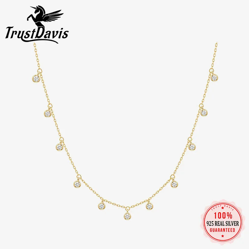 Real 925 Sterling Silver Zircon Tassel Clavicle Necklace DS4954