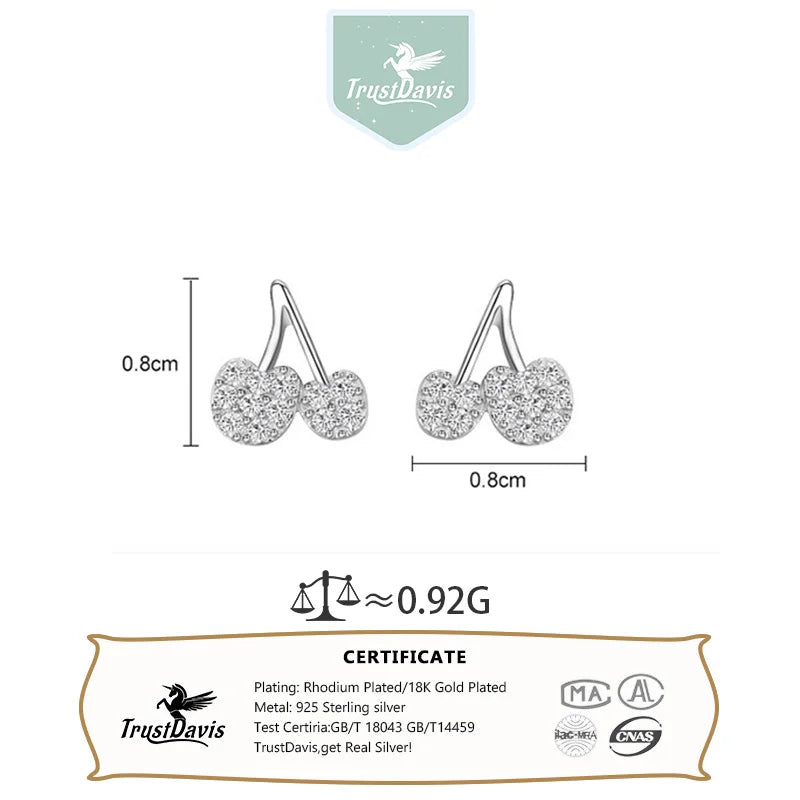 Pendientes TrustDavis Plata de Ley 925 auténtica con circonita de cereza dulce a la moda para mujer y niña, regalos de joyería DS4242