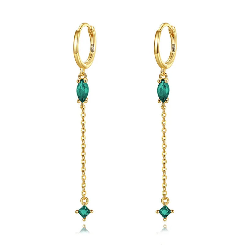 TrustDavis Real 925 Sterling Silver Fashion Colour Zircon Tassel Chain Hoop Earring For Women Wedding Party Fine Jewelry DA2707