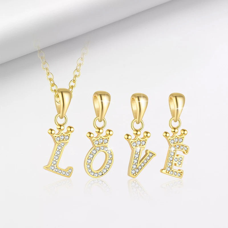 TrustDavis 925 Sterling Silver Women's Fashion Crown 26 Letter Pendant Zircon Necklace for Women Girls Jewelry Gift DS4445