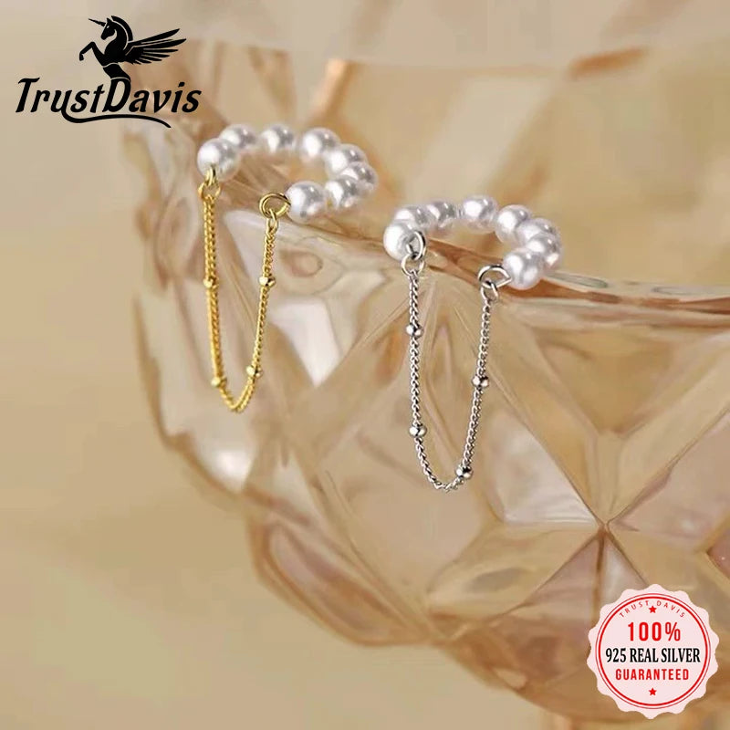 TrustDavis Girls Real 925 Sterling Silver Unique Design Pearl Ear Clip Earrings for Women Wedding Party Fine Jewelry DS4520