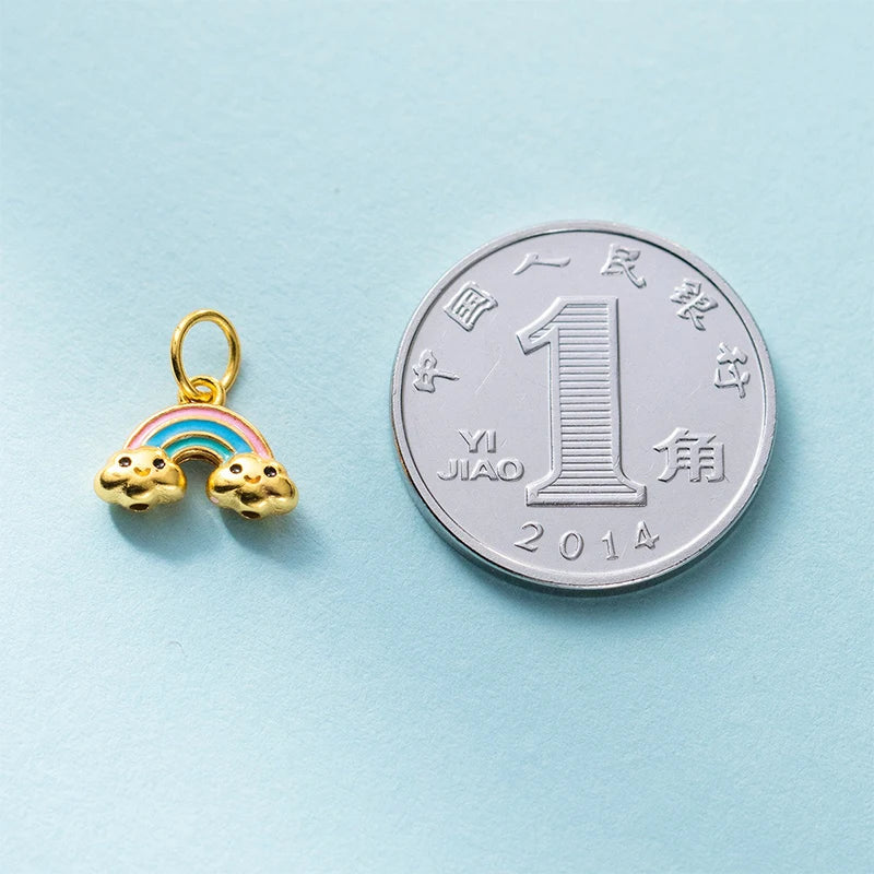 TrustDavis Real 925 Sterling Silver Personality Fashion Sweet Cute Rainbow Charm Pendant Handmade DIY Accessories Jewelry DZ1805
