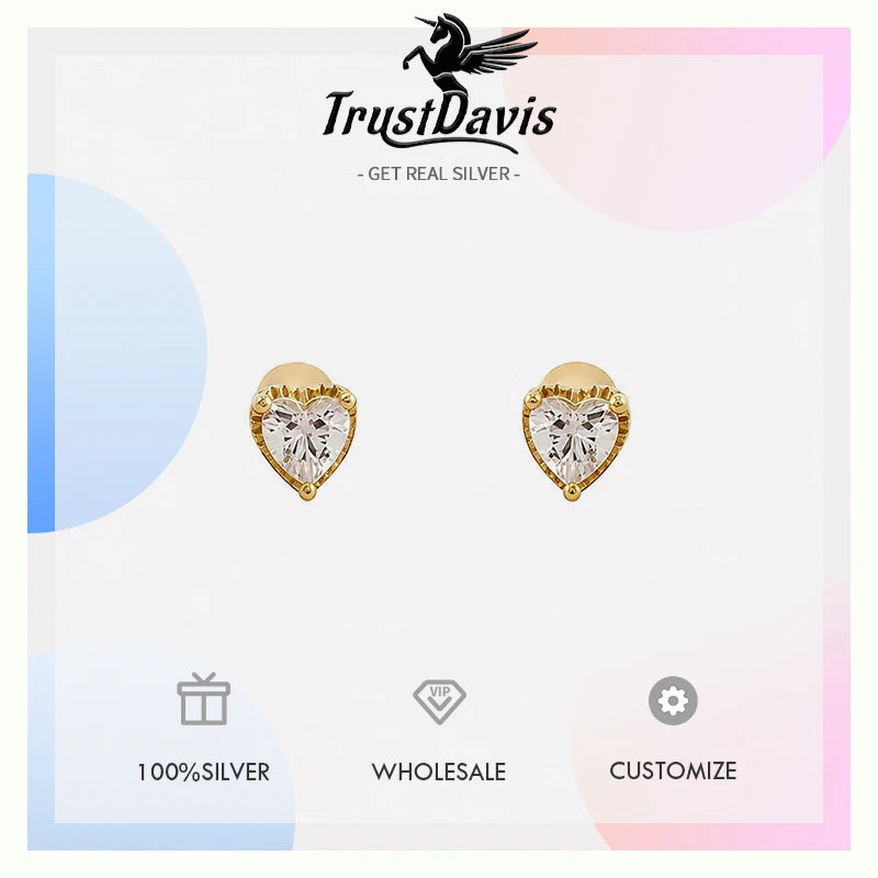Heart-shaped Zircon Screw Earrings for Women Daily Wear Jewelry Gift DS4989